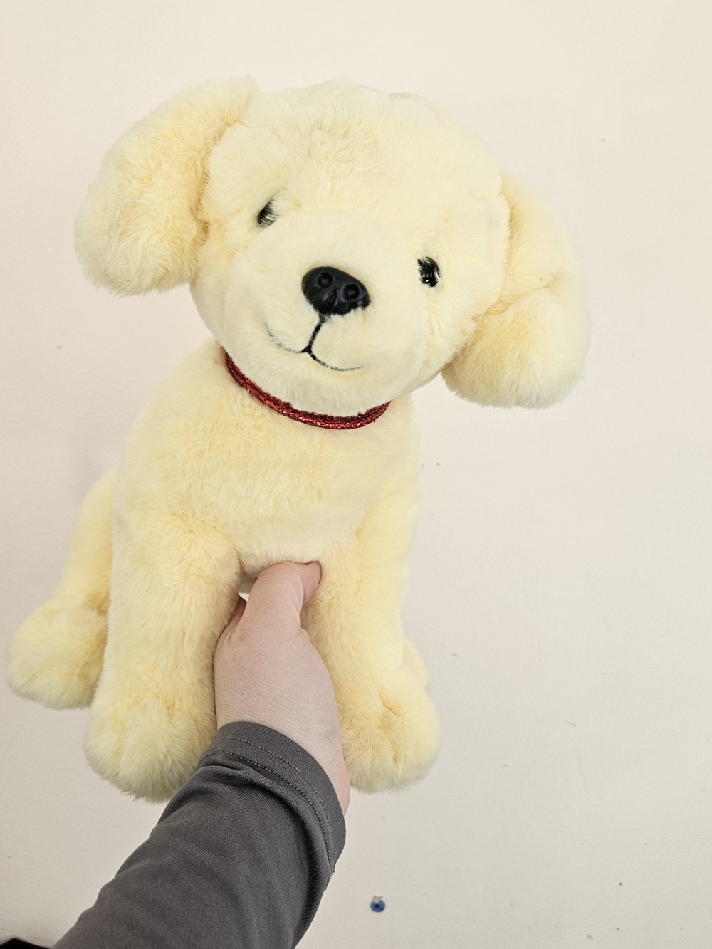 FAO Schwarz Cream Plush Puppy with Red Glitter Collar